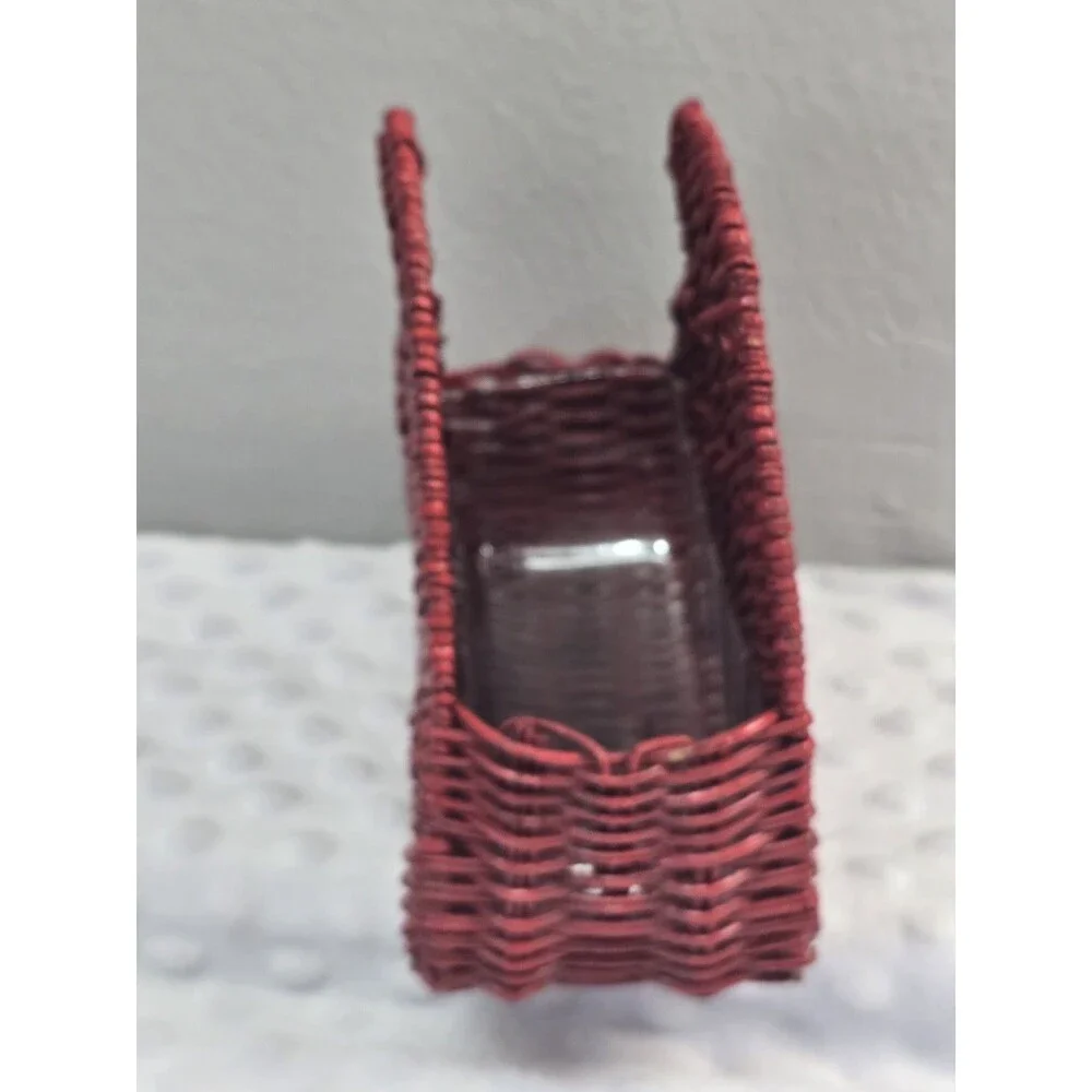 Heart Shaped Wicker Basket Red Planter Napkin Holder Side Shelf Country Decor